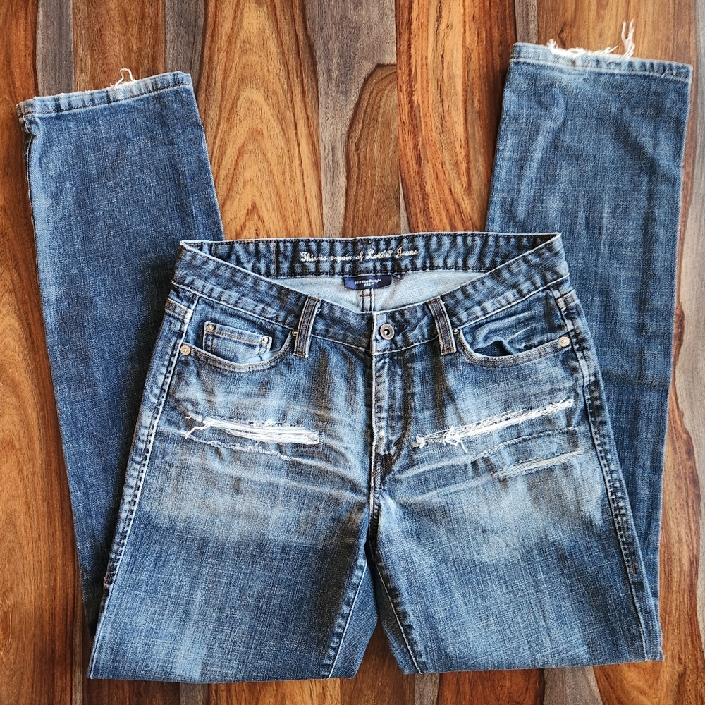 Levi Mid Rise Straight Blue Jeans 552 Size 8M/29 Floral Fabric Details